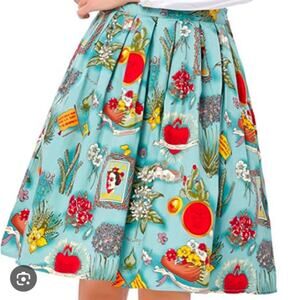 Blue vintage inspired Frida Kahlo printed A-line skirt size Large NWOT